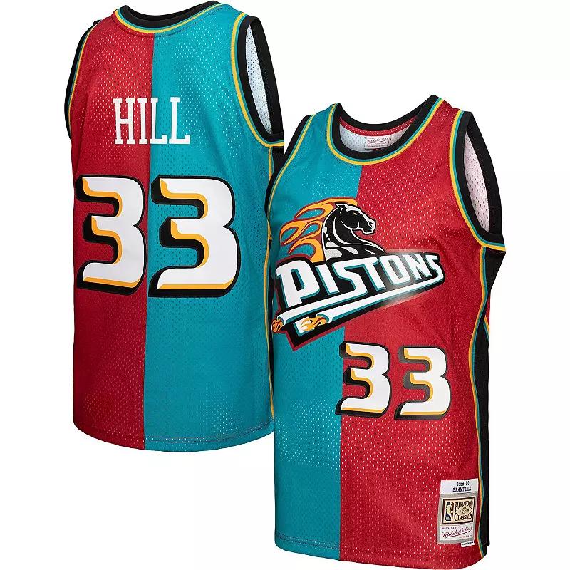 Men's Mitchell & Ness Grant Hill Teal/Red Detroit Pistons Hardwood Classics 1999-00 Split Swingman Jersey, Size: Large, Pis Blue Product Image