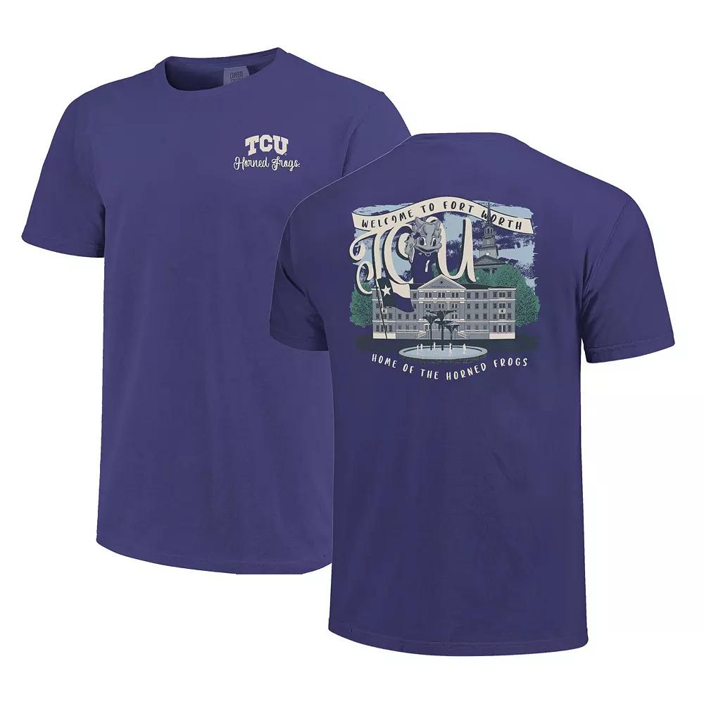 Women's Purple TCU Horned Frogs Comfort Colors Campus Scene Drawing Script T-Shirt,  Product Image