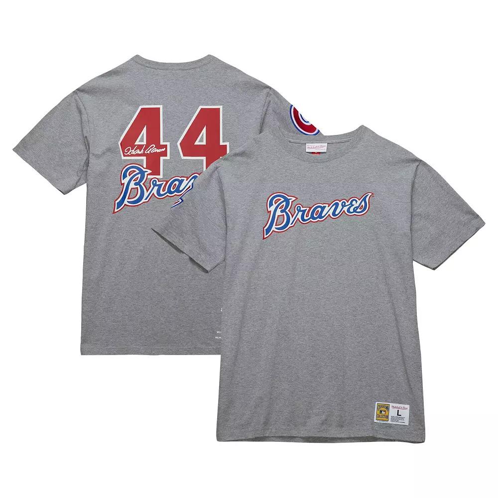 Men's Mitchell & Ness Hank Aaron Heather Gray Atlanta Braves Cooperstown Collection Legends T-Shirt, Size: Small, Grey Product Image