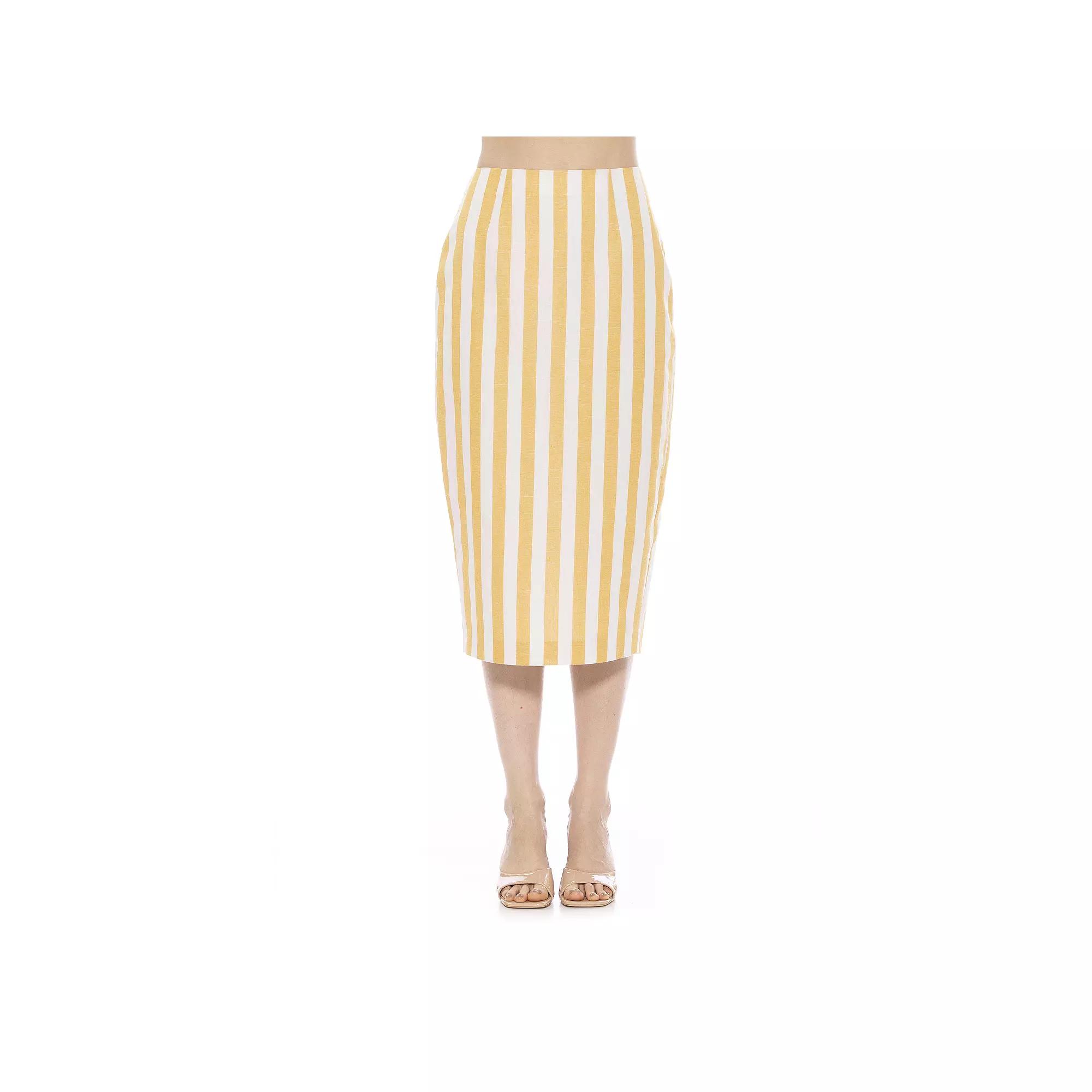 Women's ALEXIA ADMOR Jacki Stripe Midi Pencil Skirt, Size: 2, Yellow Stripe Product Image