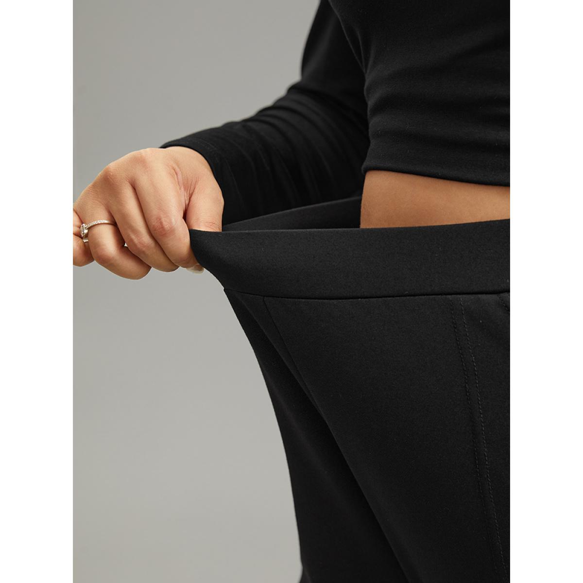Plus Size Solid Zipper Hem Elastic Waist Skinny Pants Women Black Office Skinny Mid Rise Office Pants BloomChic 14-16/1X Product Image