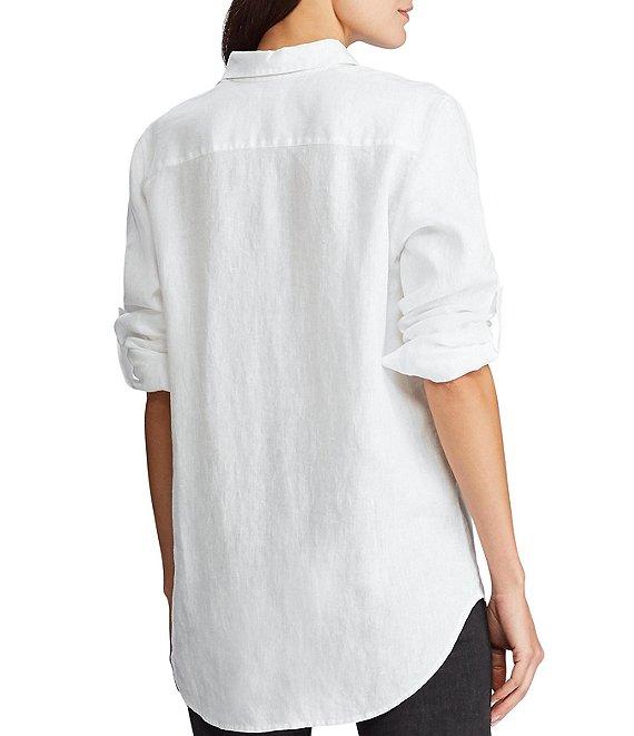 Lauren Ralph Lauren Petite Size Collared Long Sleeve Pleated Cuff Button Front Shirt Product Image