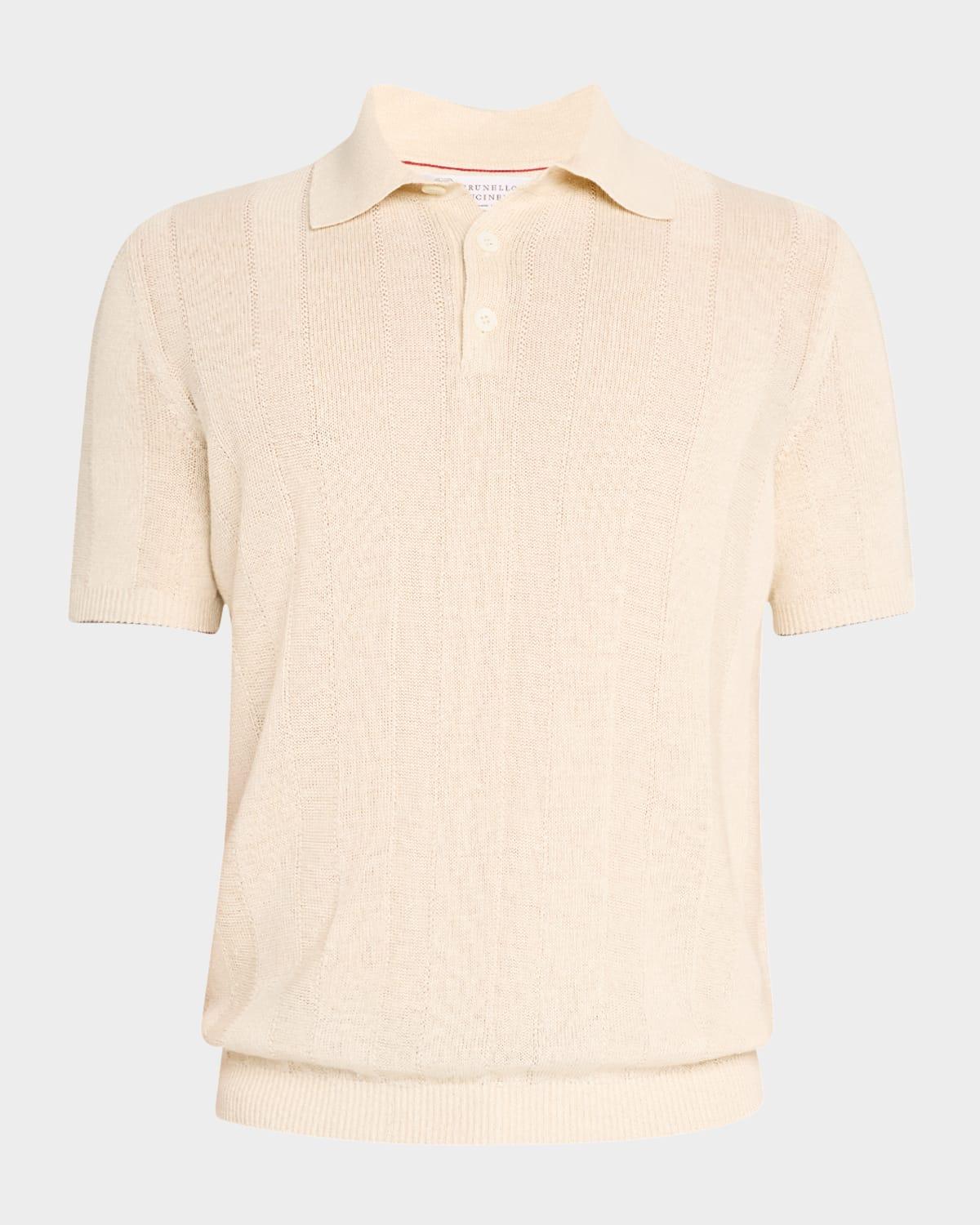 Mens Wide Rib Linen and Cotton Polo Sweater Product Image