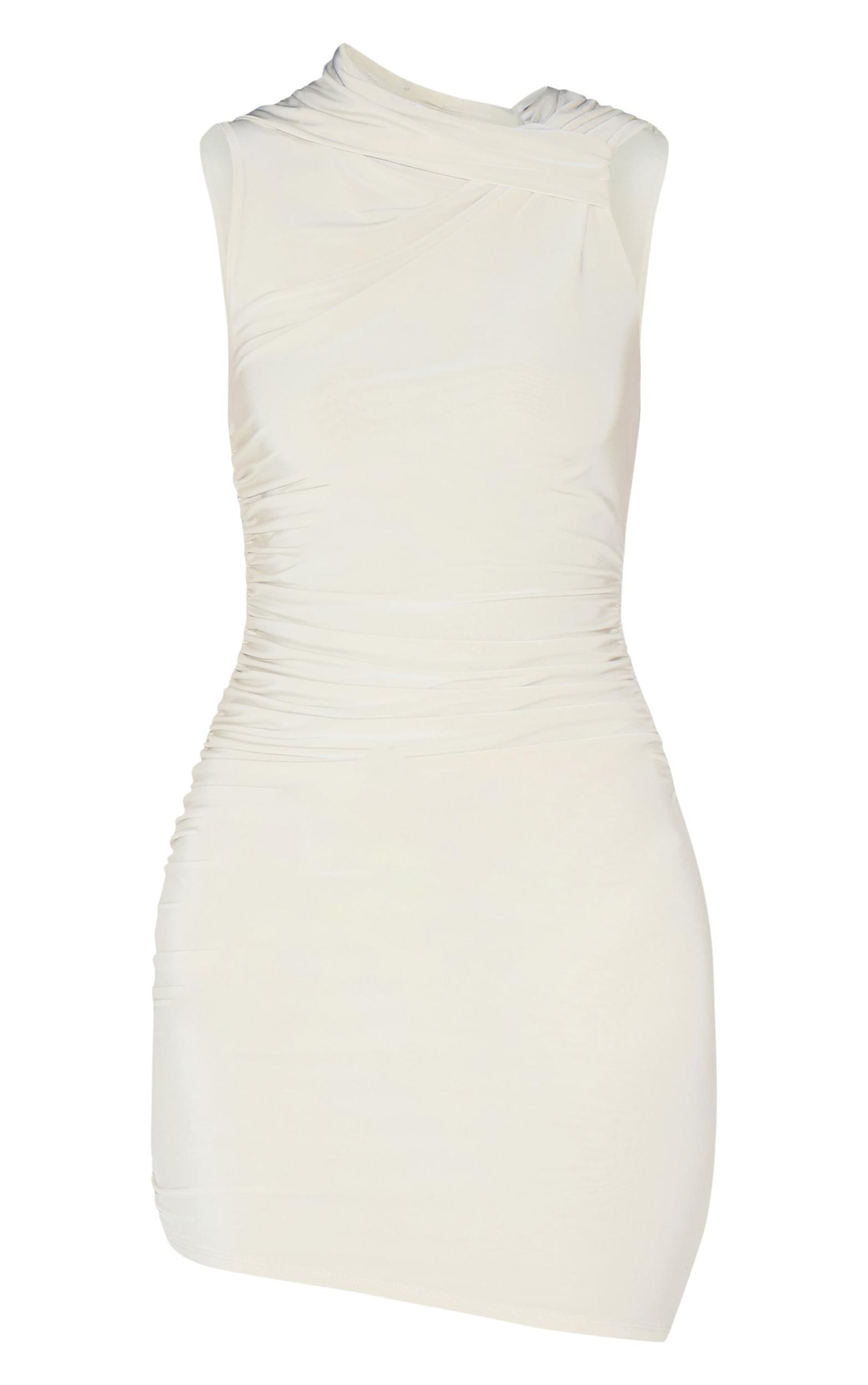 Butter Yellow Double Layer Slinky Ruched Bodycon Dress Product Image