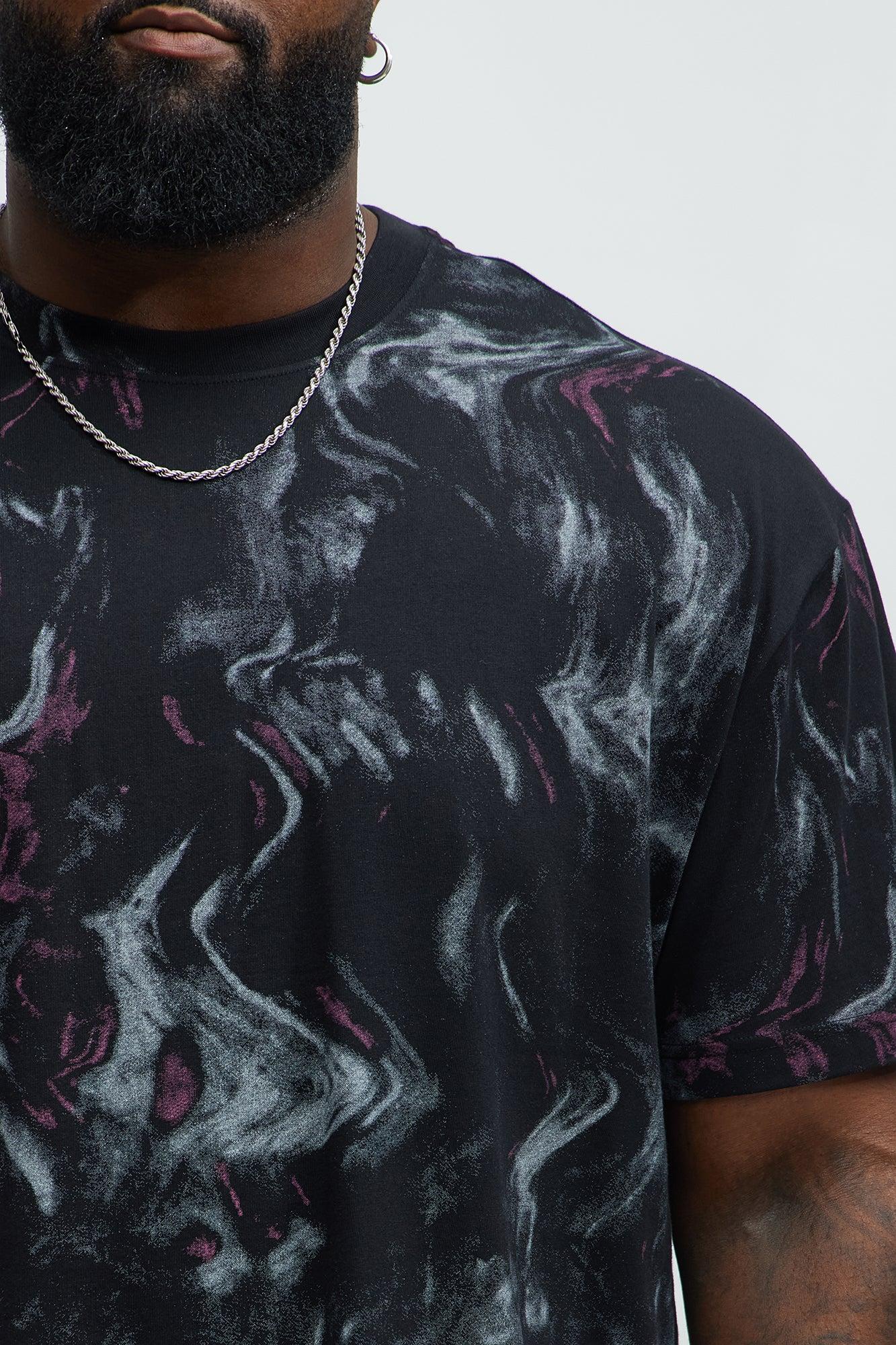 Marble Print Relaxed Tee - Black/combo Product Image