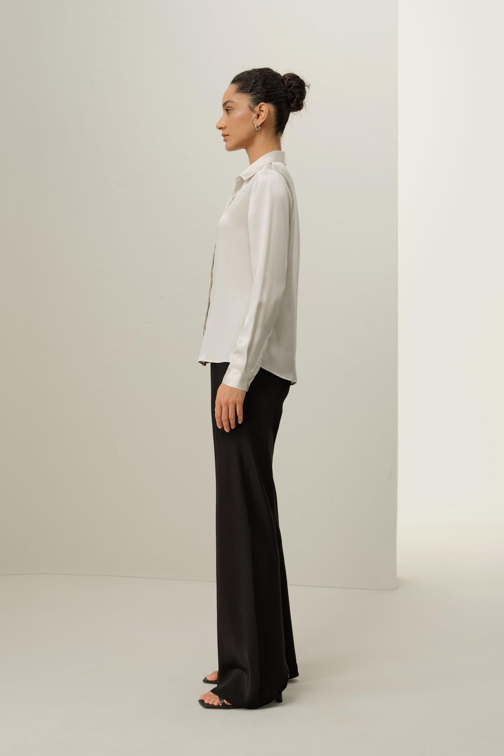 Basic Concealed Placket Silk Shirt Product Image