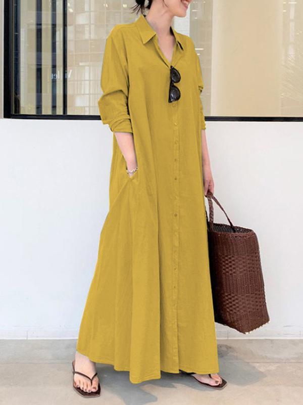 Original Solid Color Lapel Shirt Dress Product Image