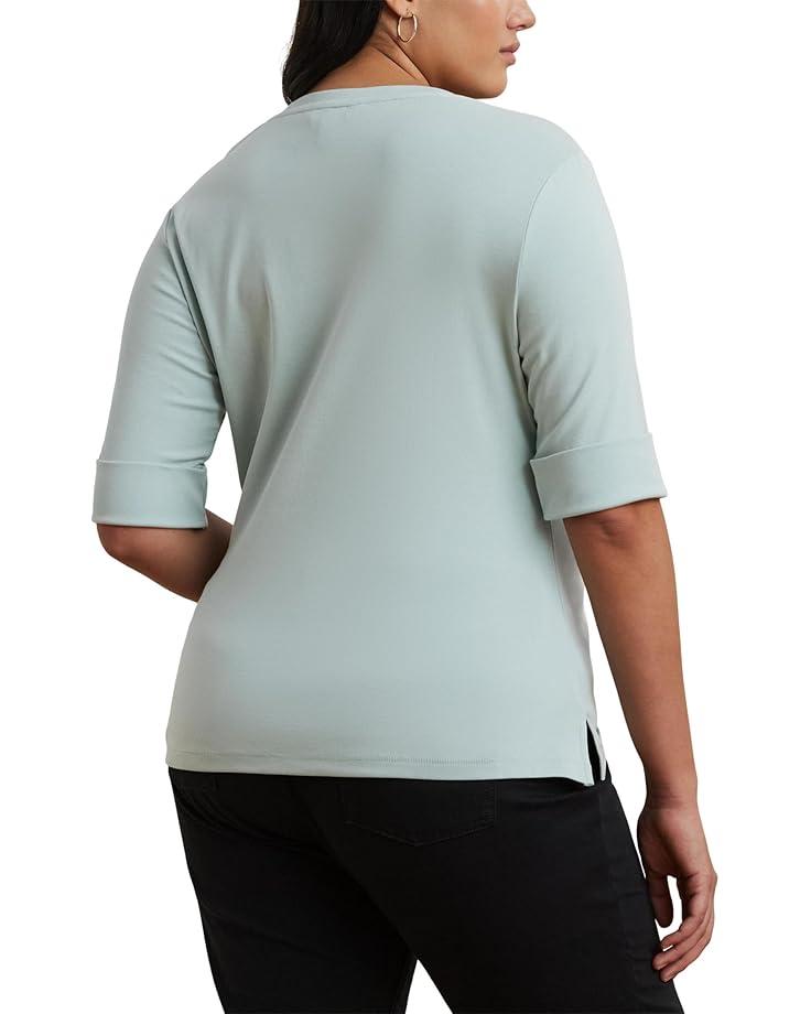 Plus Size Floral Stretch Cotton Boatneck Tee Product Image