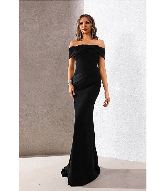 Terani Couture Off The Shoulder Pleated Bodice Crepe Mermaid Gown Product Image