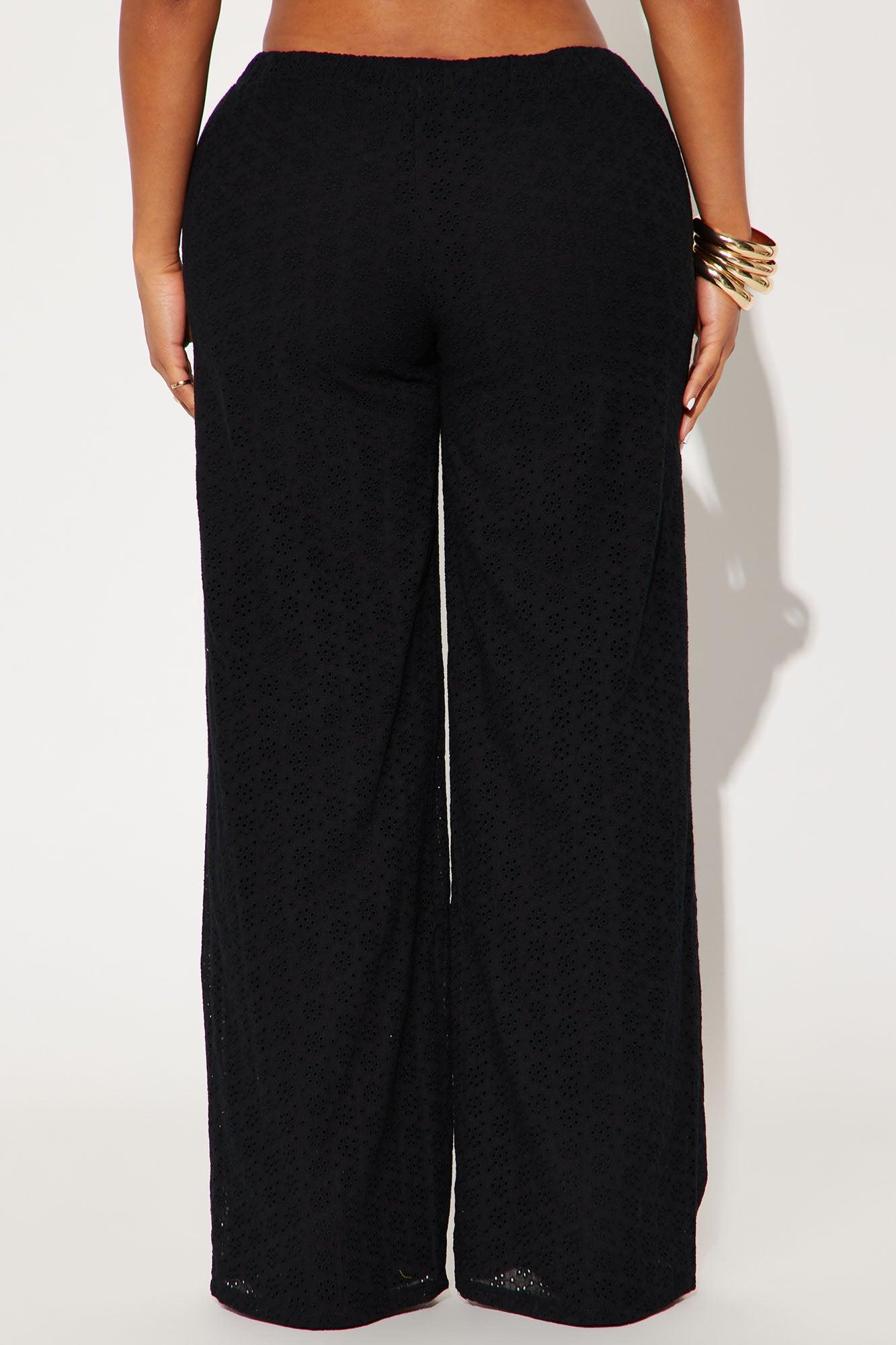 Emery Eyelet Textured Wide Leg Pant - Black Product Image