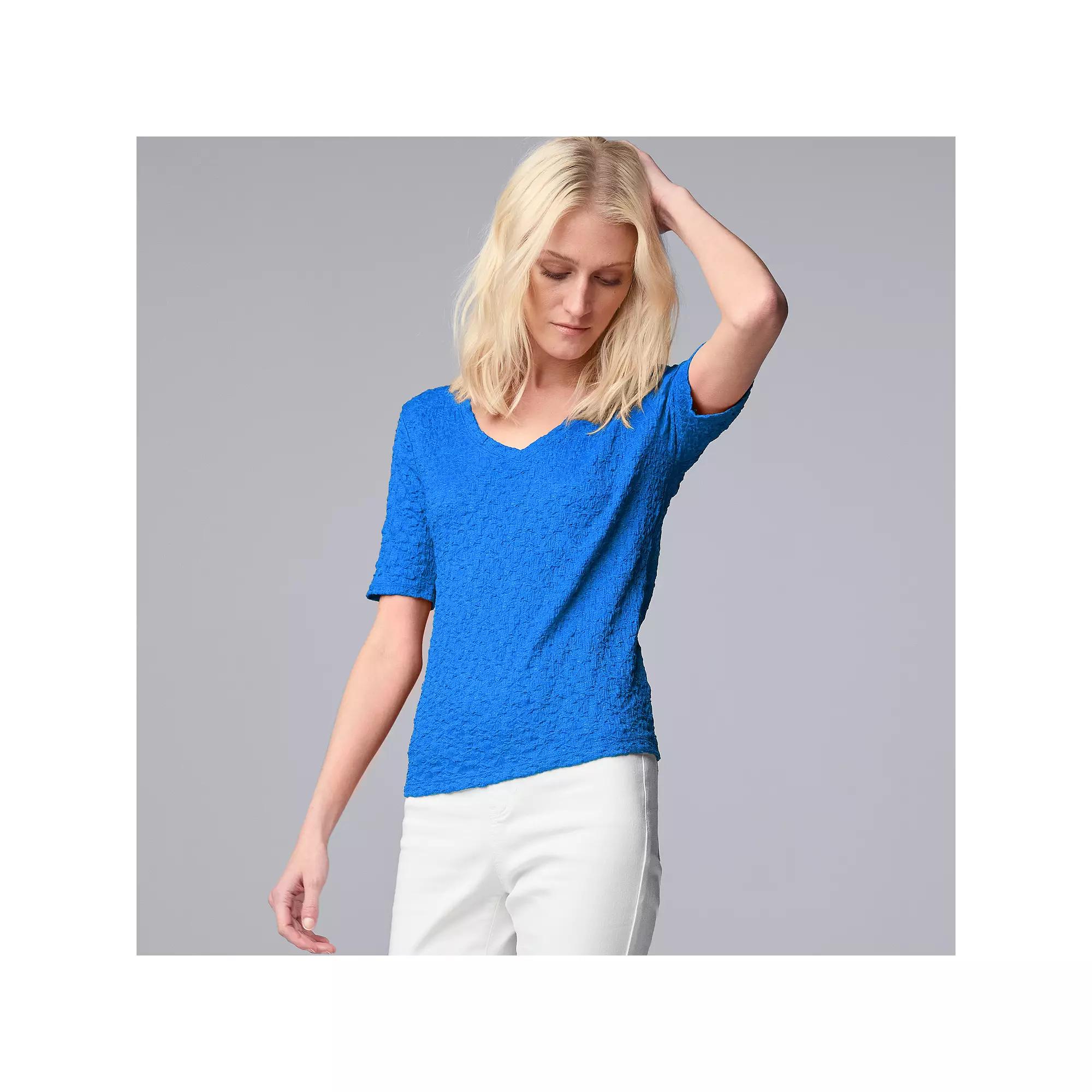 Women's Simply Vera Vera Wang V-Neck Short Sleeve Pucker Top, Size: Medium, Wilder Blue Product Image