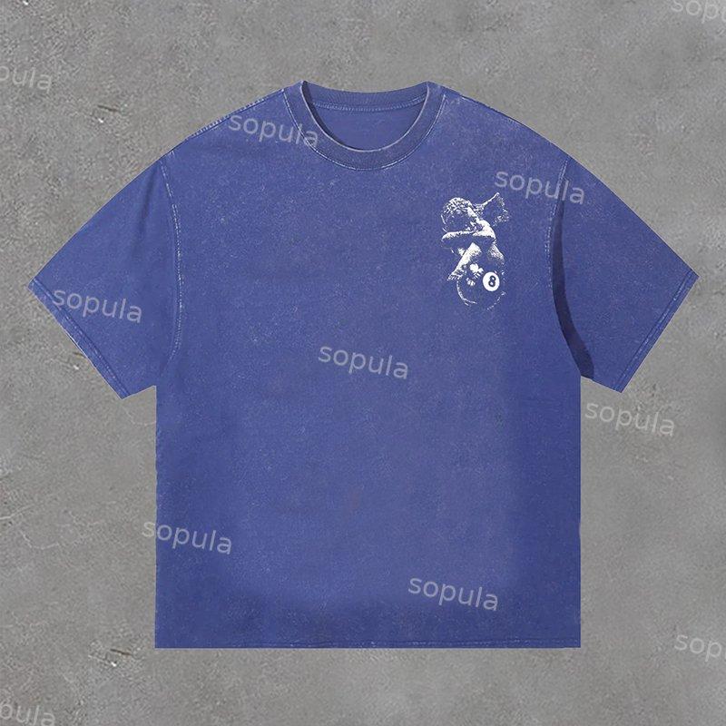 Retro Angel Print No 8 Acid Washed Short Sleeve T-Shirt Product Image