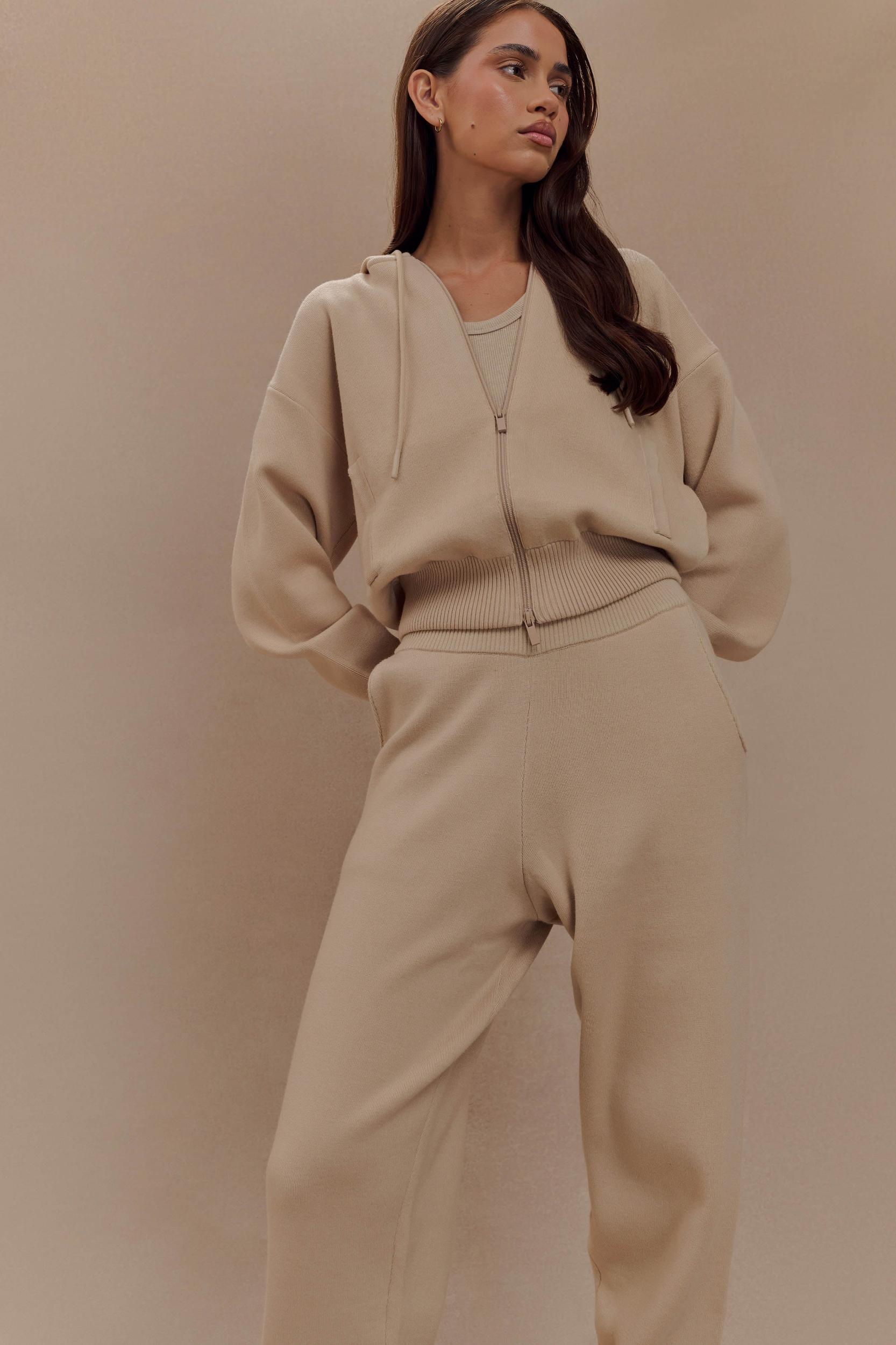 Sami Zip Front Knit Hoodie - Camel Product Image