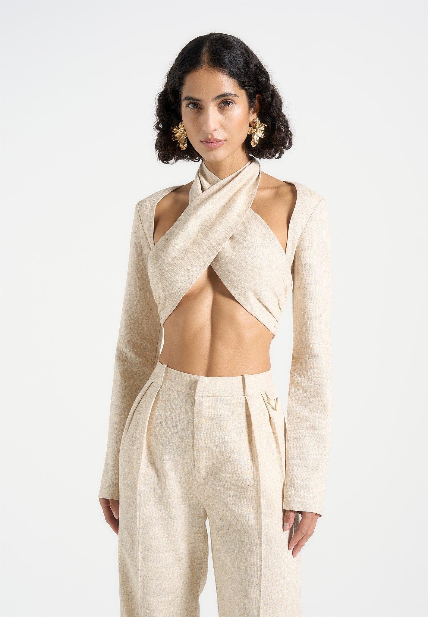 Wendy - Linen Crossover Bolero Top - Natural Female Product Image
