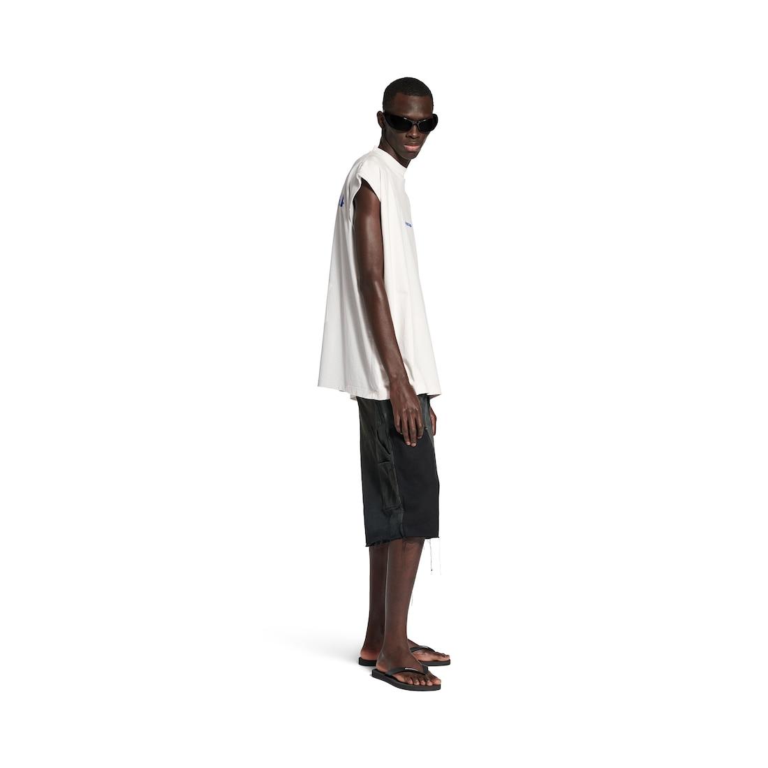 Men's Balenciaga Back Sleeveless T-shirt in Dirty White/blue Product Image