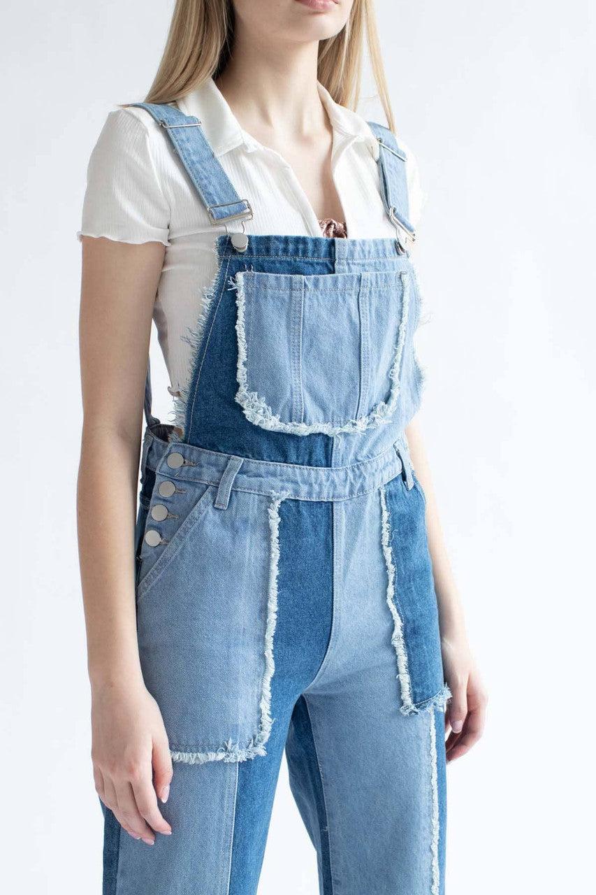 Patchwork Denim Overalls Product Image