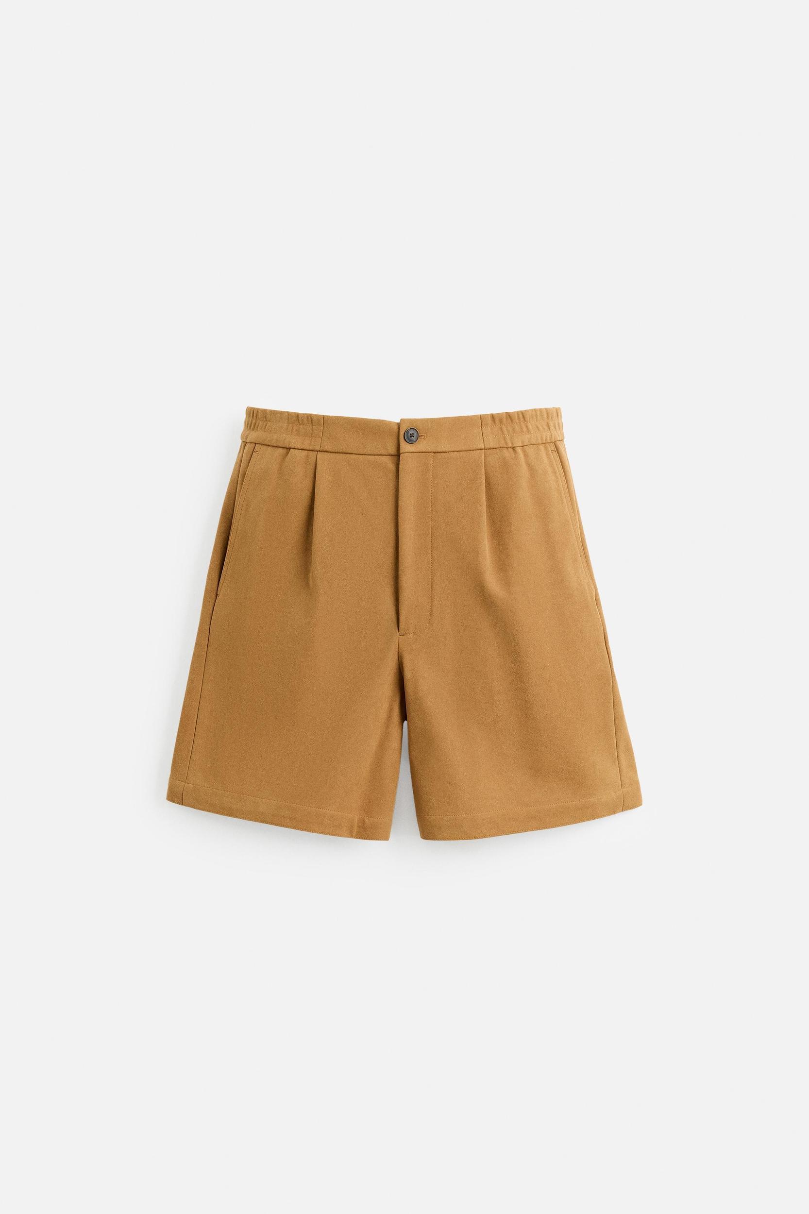 PLEATED FAUX SUEDE SHORTS Product Image