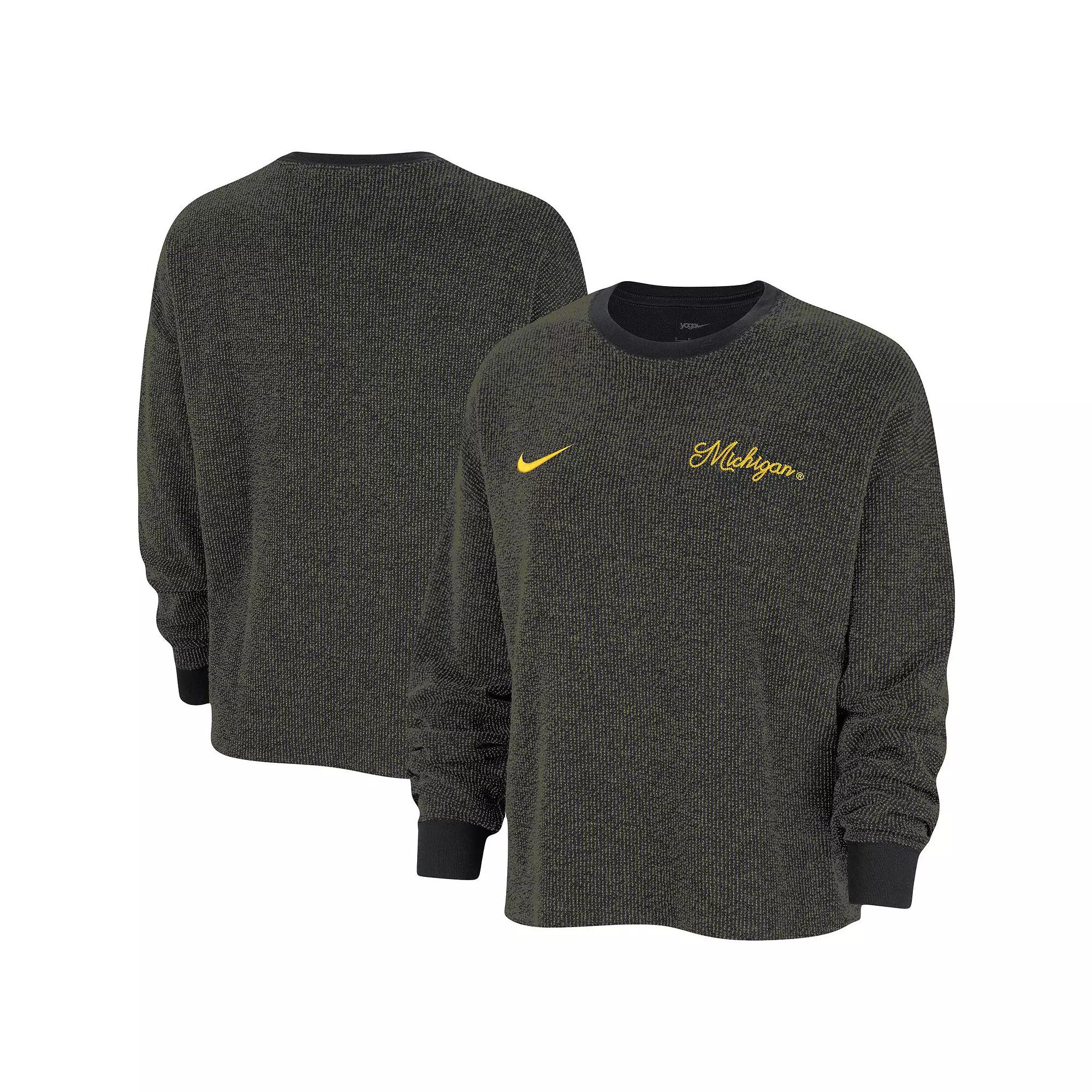 Women's Nike  Black Michigan Wolverines Yoga Script Pullover Sweatshirt, Size: Small Product Image