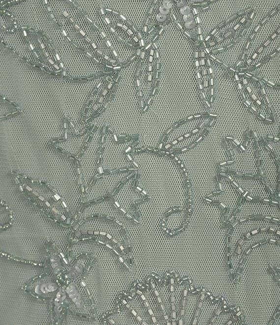 Pisarro Nights Beaded Mesh Boat Neck 3/4 Sleeve Fit and Flare Gown Product Image