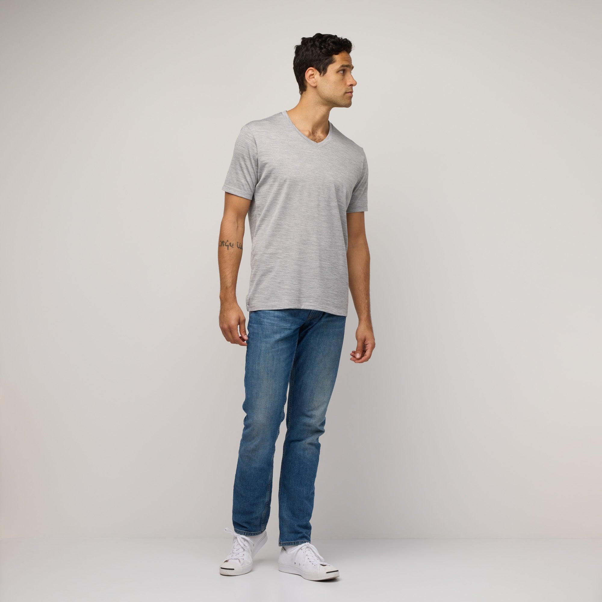 Merino Wool Deep V-Neck T-Shirt | Gray Heather Product Image