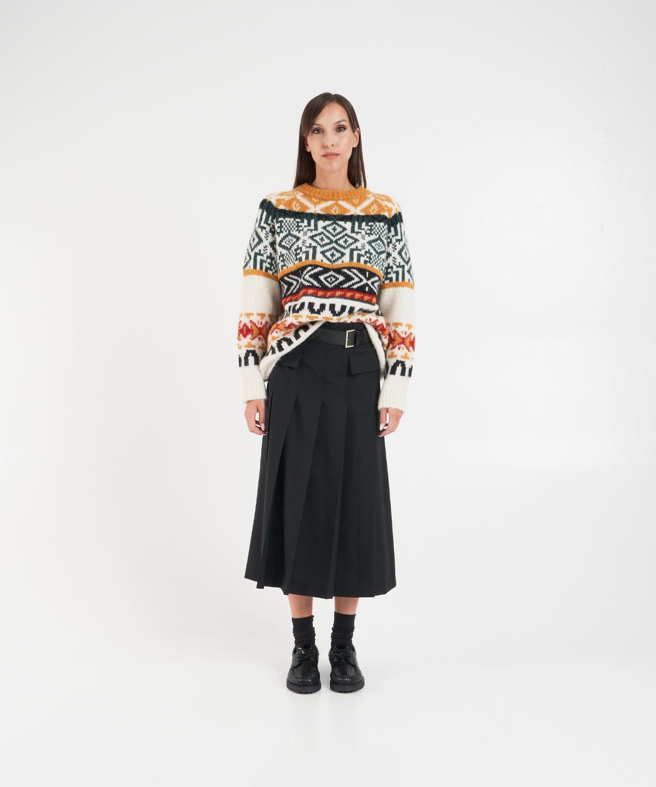 Midi pleated skirt with waist belt Product Image
