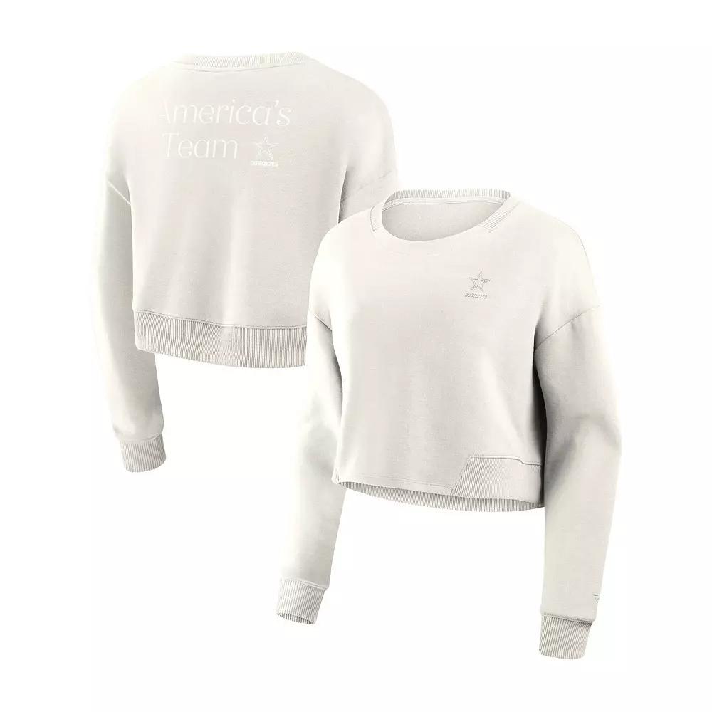 Women's Fanatics Cream Dallas Cowboys Studio Tri-Blend Cropped Pullover Sweatshirt, Size: Medium, Beige Product Image