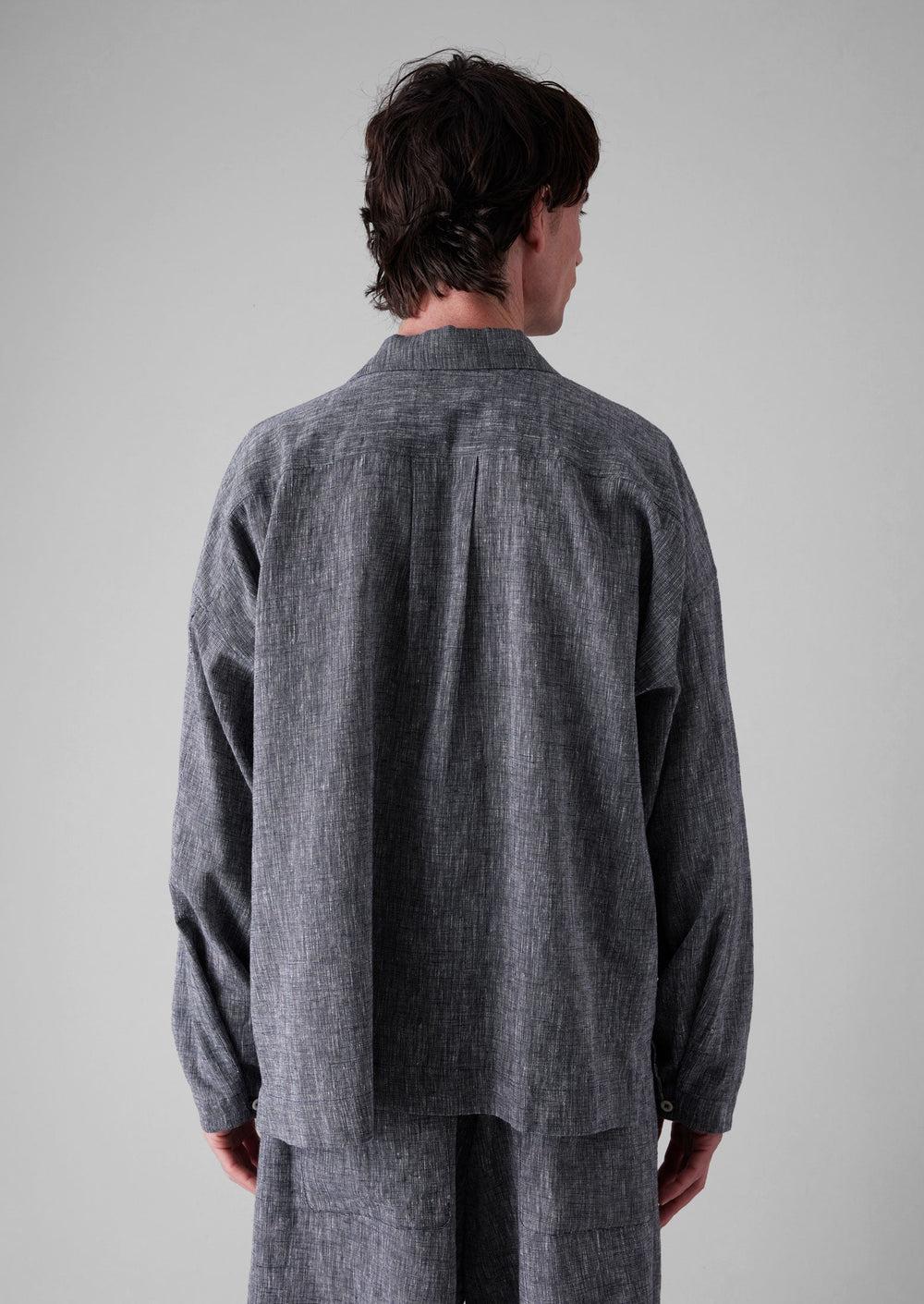 Etched Linen Cotton Drawstring Shorts | Blue Melange Product Image