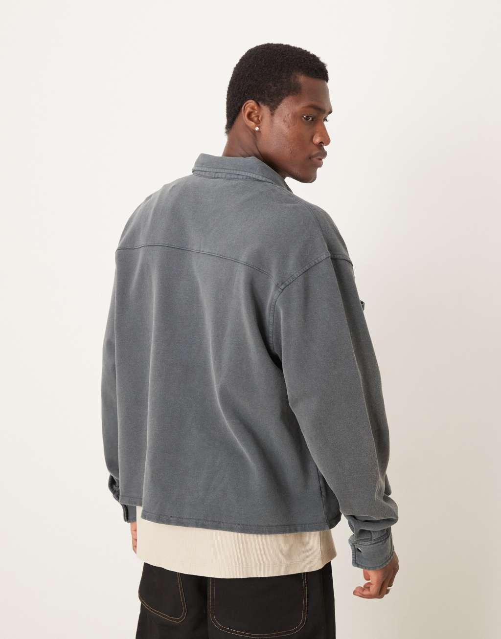 ASOS DESIGN oversized shacket with volume sleeves in charcoal cotton Product Image
