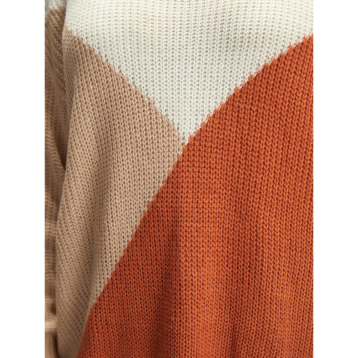 Plus Size Colorblock Split Side Drop Shoulder Pullover Multicolor Women Casual Loose Long Sleeve Round Neck Dailywear Pullovers BloomChic 30/6X Product Image