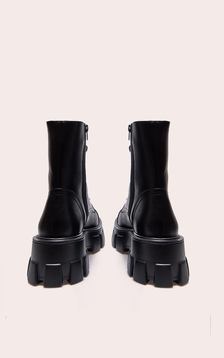 Black Lace Up Extreme Cleated Sole Combat Boots Product Image