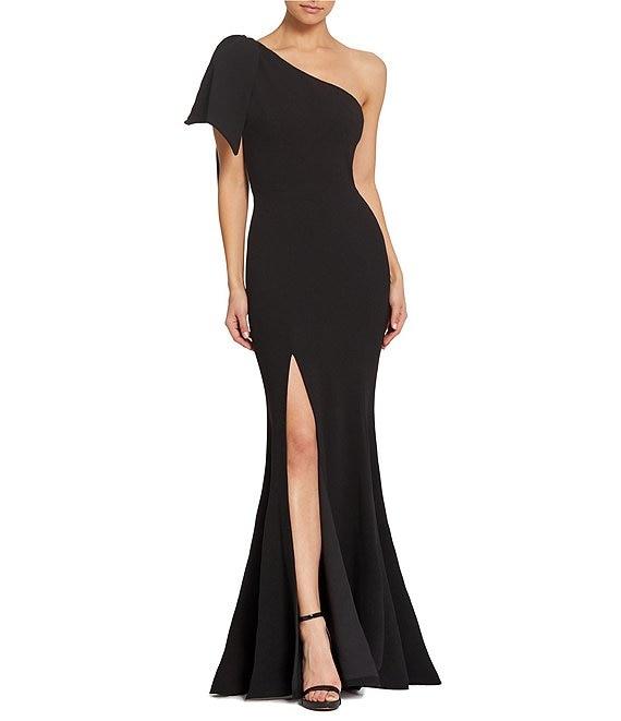Dress the Population Georgina Asymmetrical Neck Sleeveless Bow Shoulder Maxi Dress Product Image