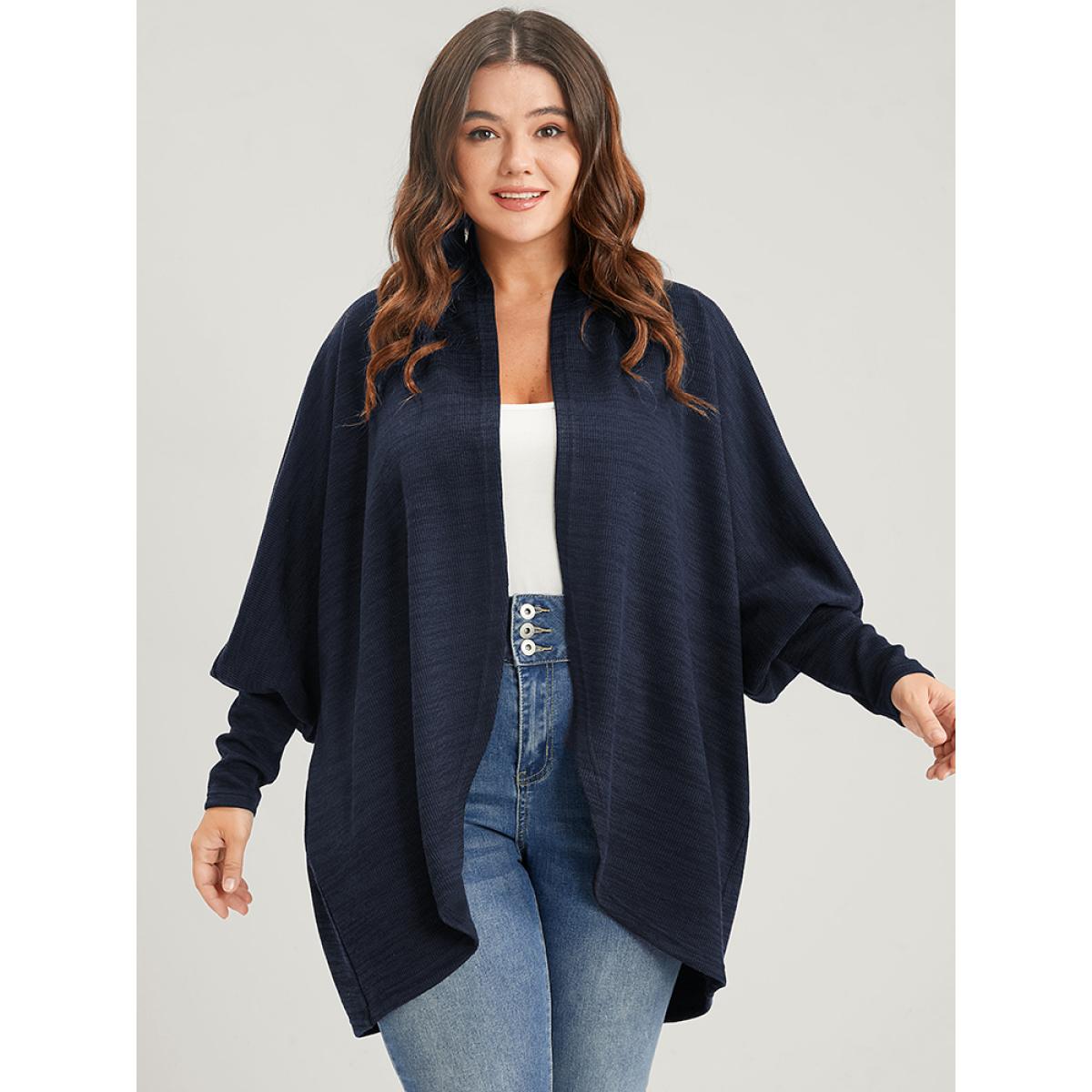 Plus Size Solid Open Front Dolman Sleeve Coat DarkBlue Women Elegant Dailywear Cardigans BloomChic 14-16/1X Product Image