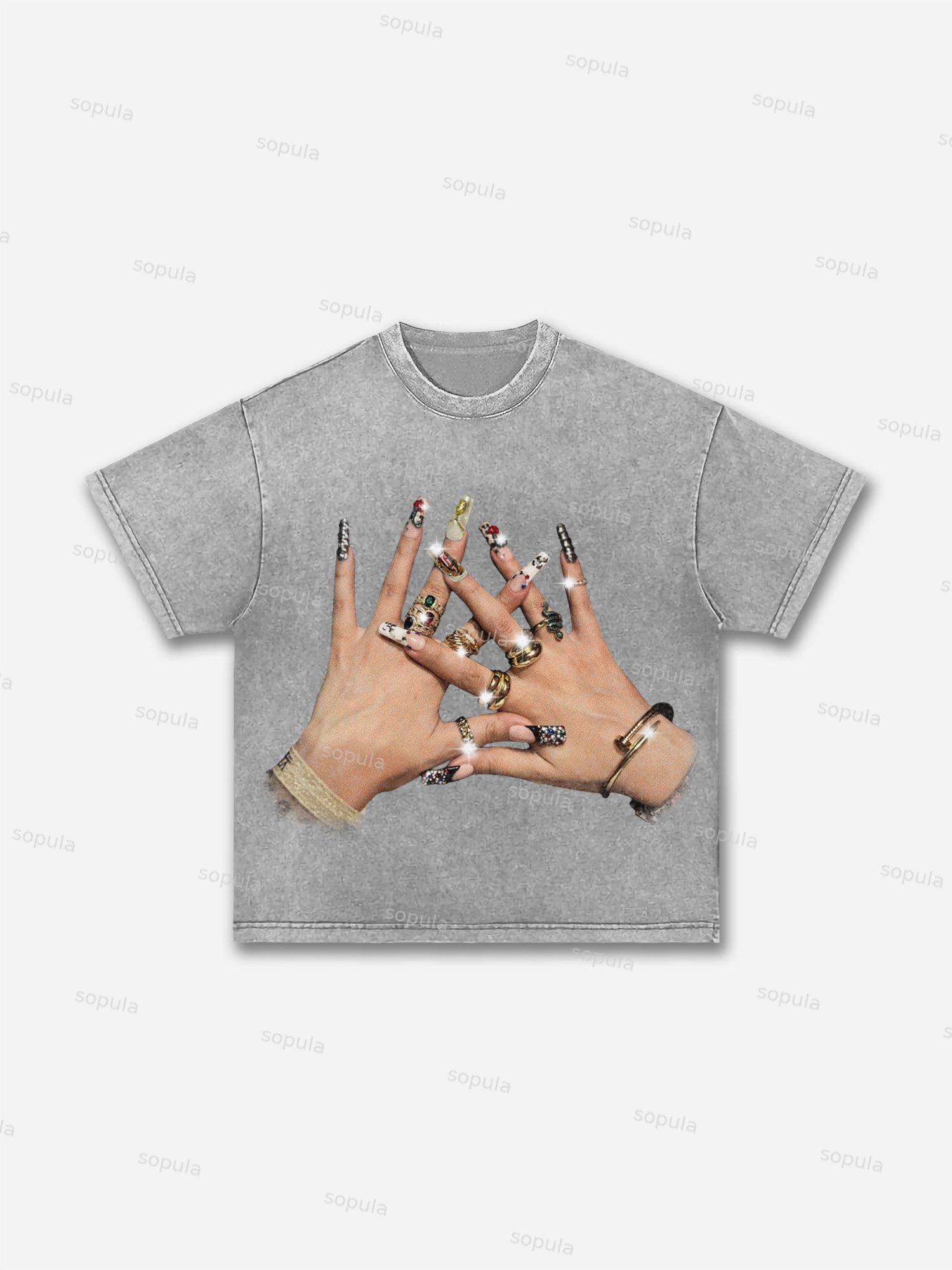 God Religion Trendy Nail Art Graphic Acid Wash T-shirt Product Image