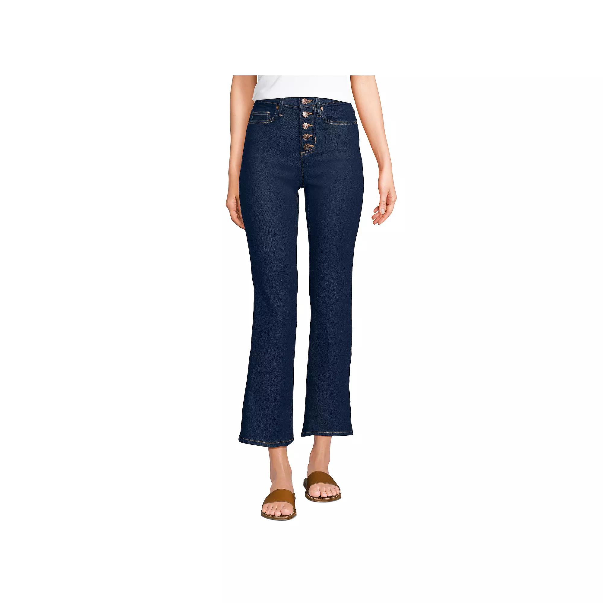 Women's Lands' End Recover High Rise Button Front Kick Flare Crop Jeans,  Product Image