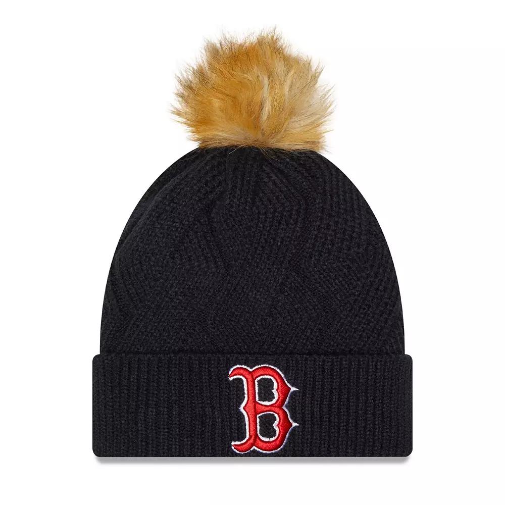 Women's New Era Navy Boston Red Sox Snowy Cuffed Knit Hat with Pom, Blue Product Image