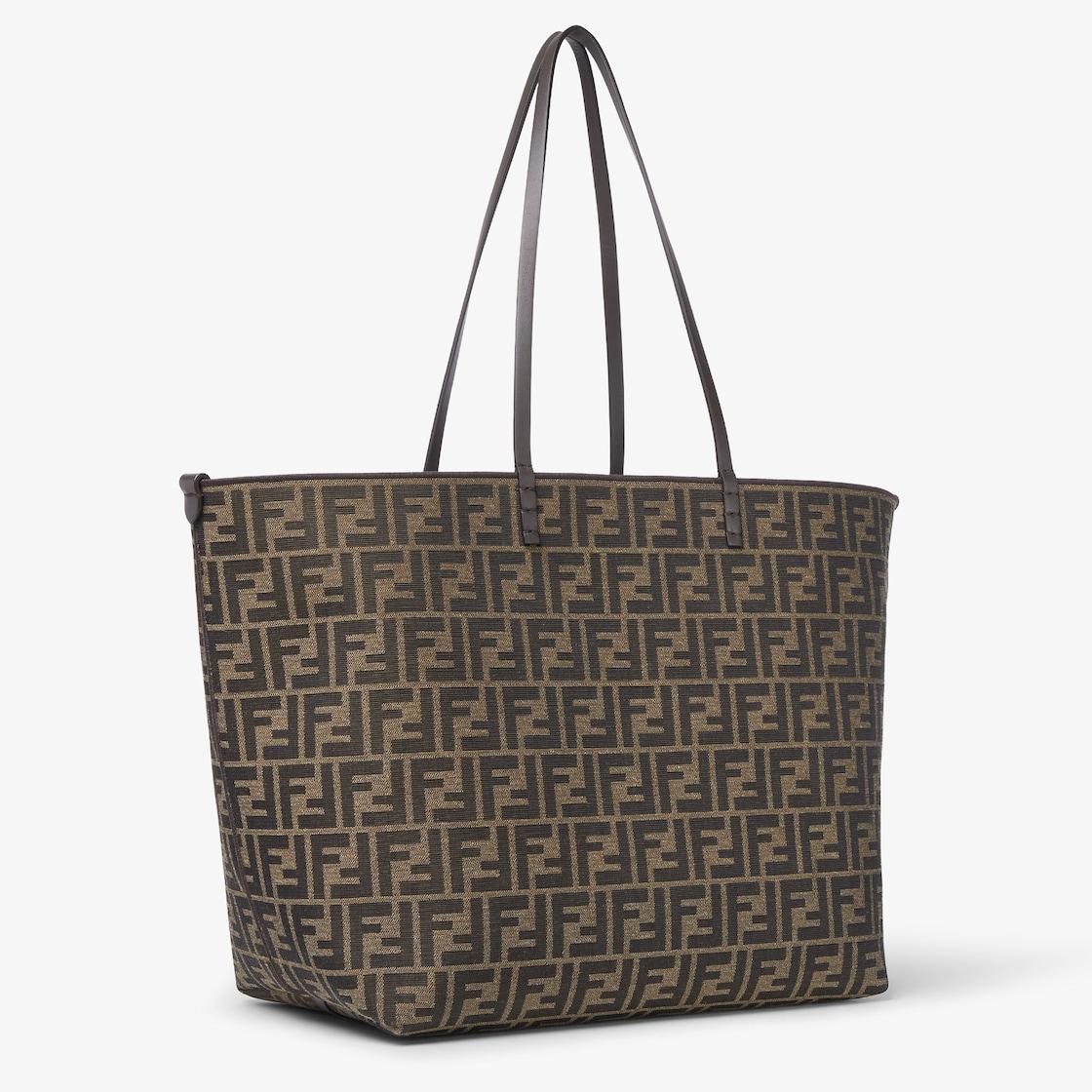 Roll LargeTobacco brown FF jacquard and striped Pequin fabric shopper Product Image