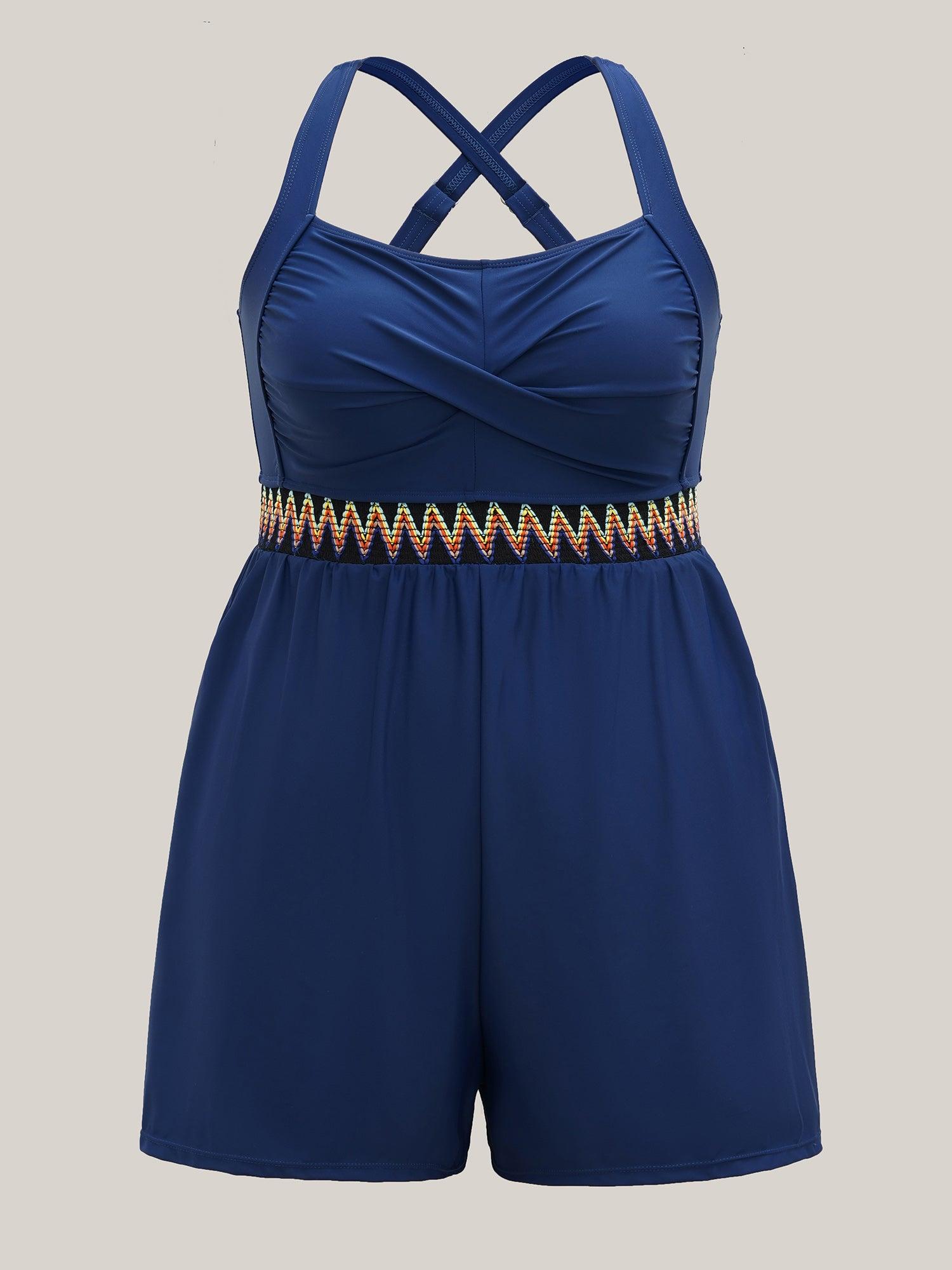 Twist-Front Contrast Webbed One-Piece Swimsuit Female Product Image