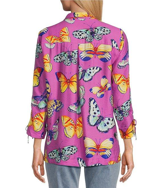 John Mark Butterfly Print Wire Collar Cinch Tie Sleeve Button Front Shirt Product Image