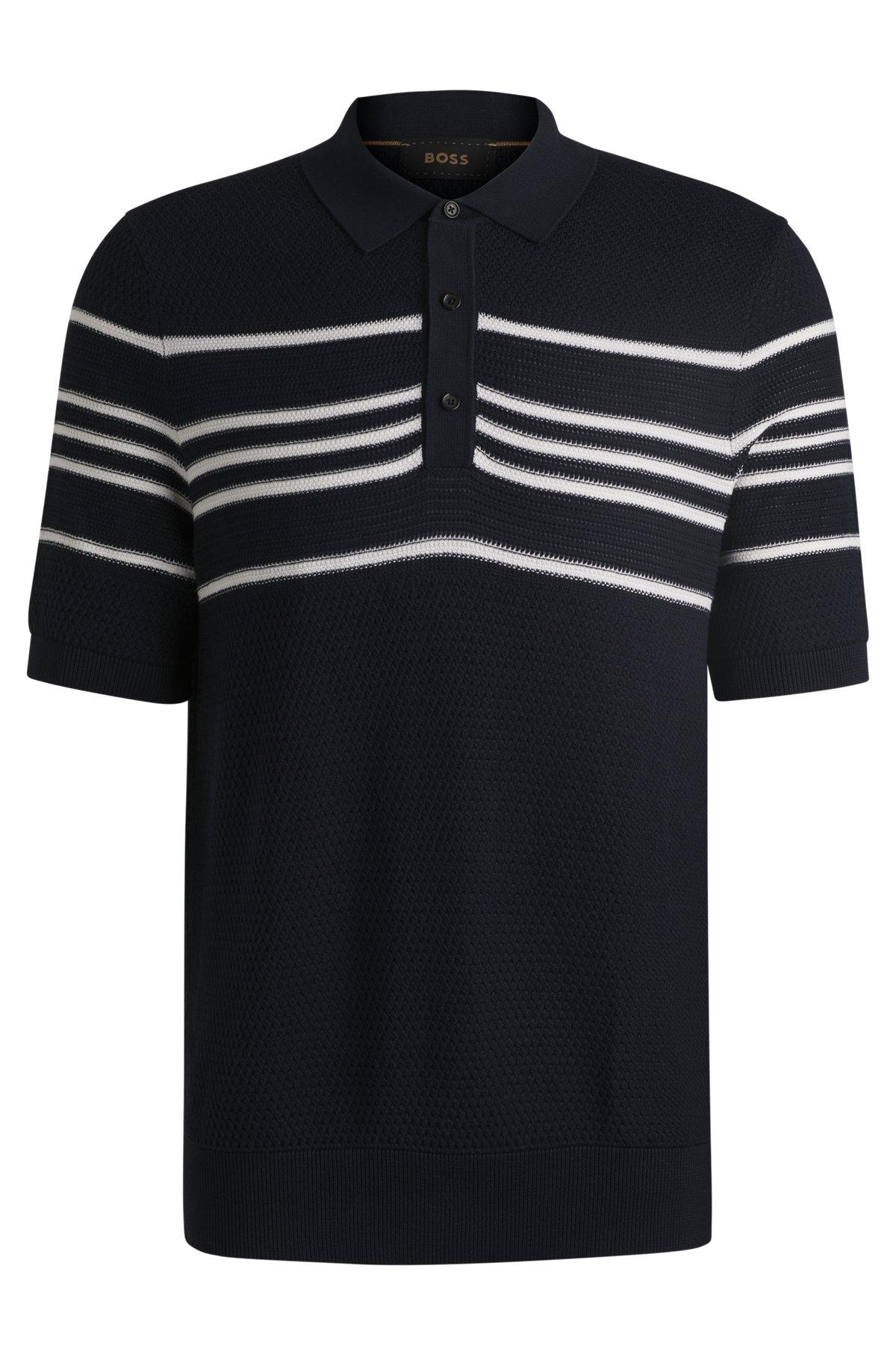 Knit polo in silk and cotton with stripe details Product Image