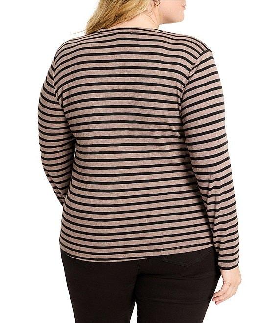 NIC + ZOE Plus Striped Henley V-Neck Long Sleeve Tee Product Image