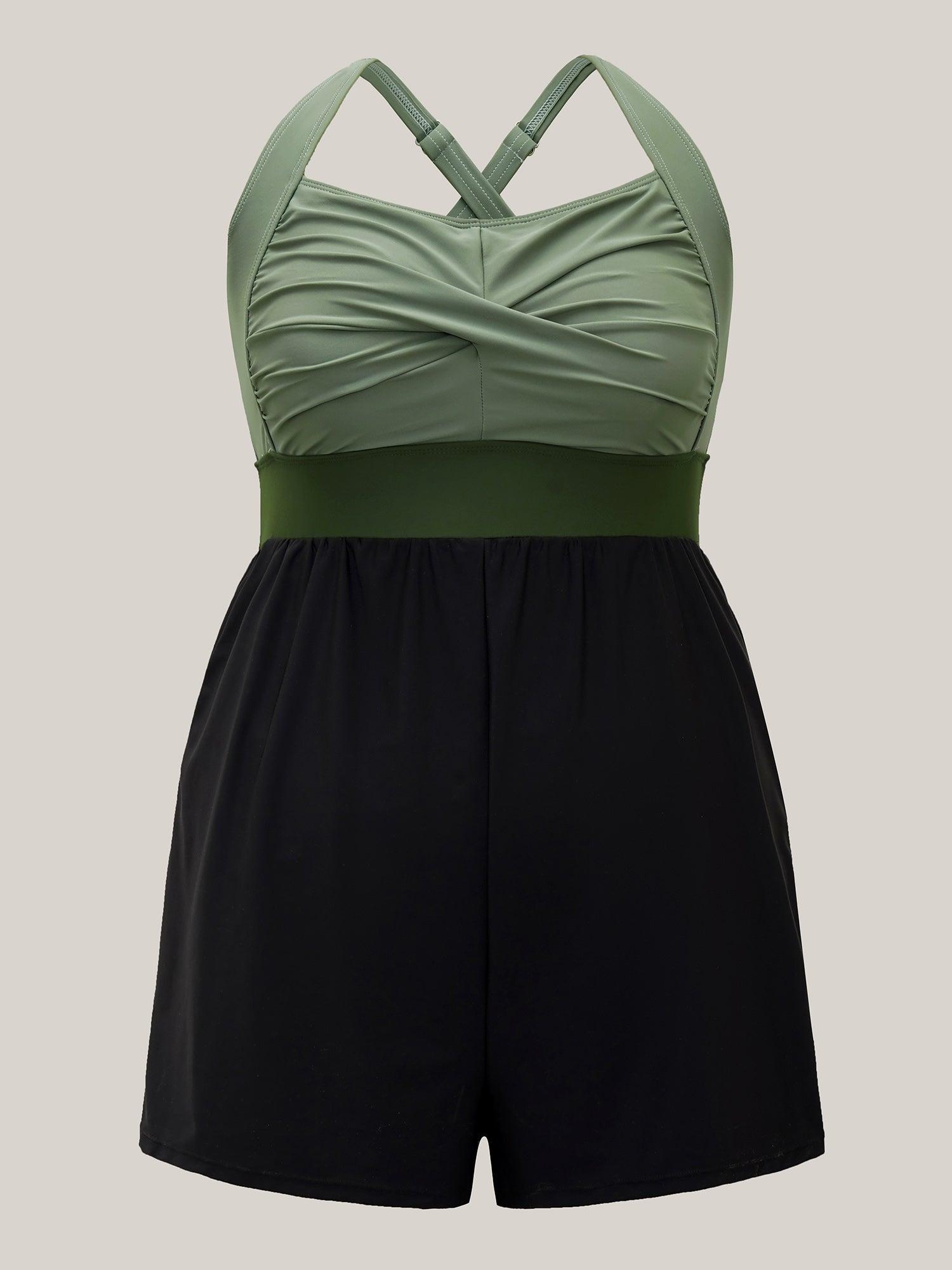 Patchwork Contrast Crossover One Piece Swimsuit Female Product Image