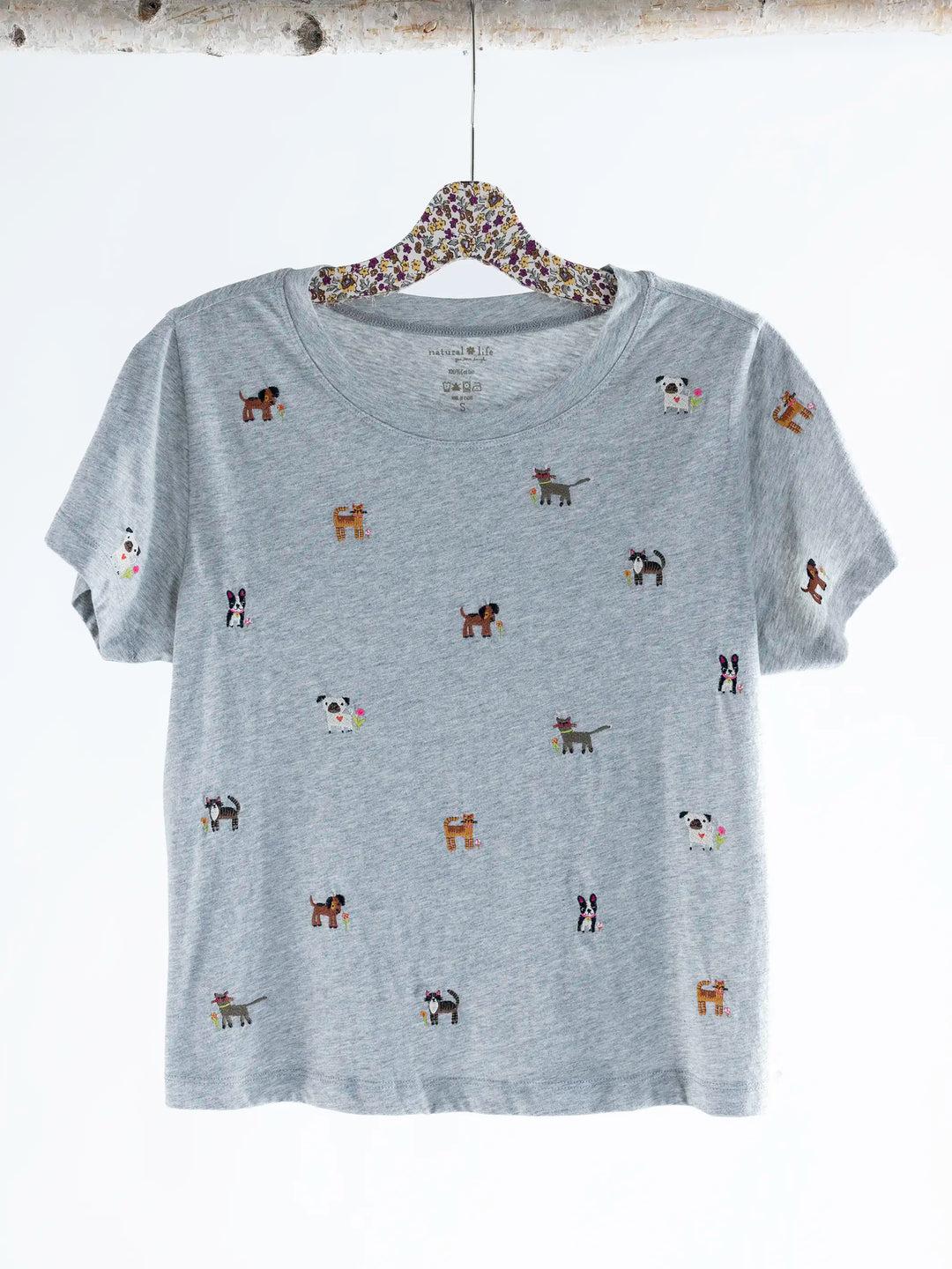 Fave Little Things Embroidered Tee - Grey Pets Product Image
