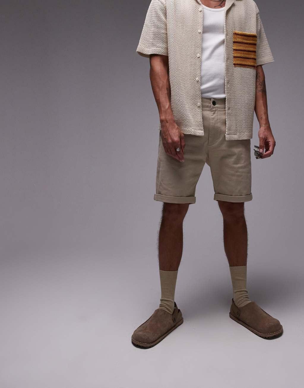 Topman skinny chino shorts in stone Product Image