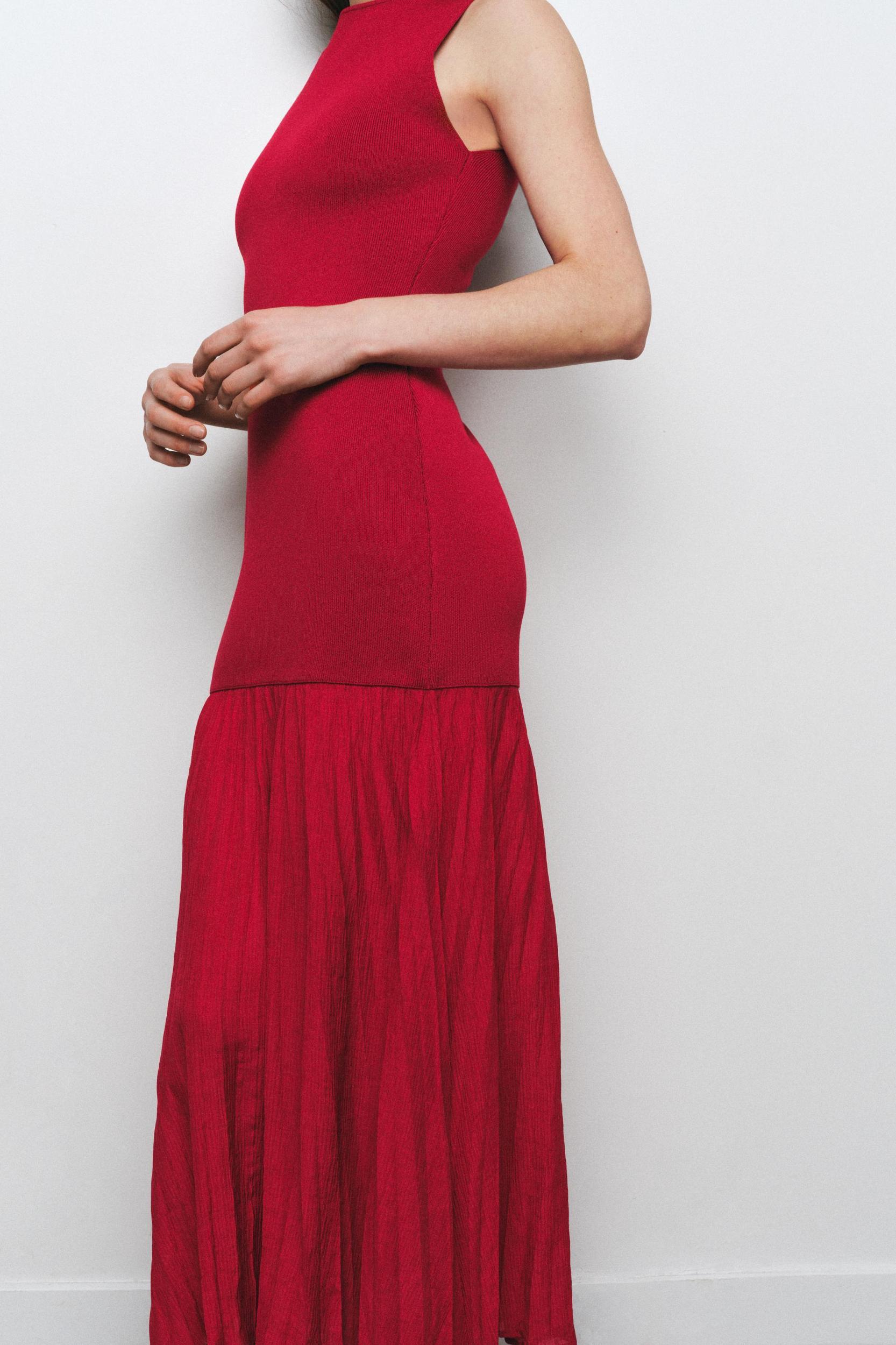 LONG COMBINATION KNIT DRESS Product Image