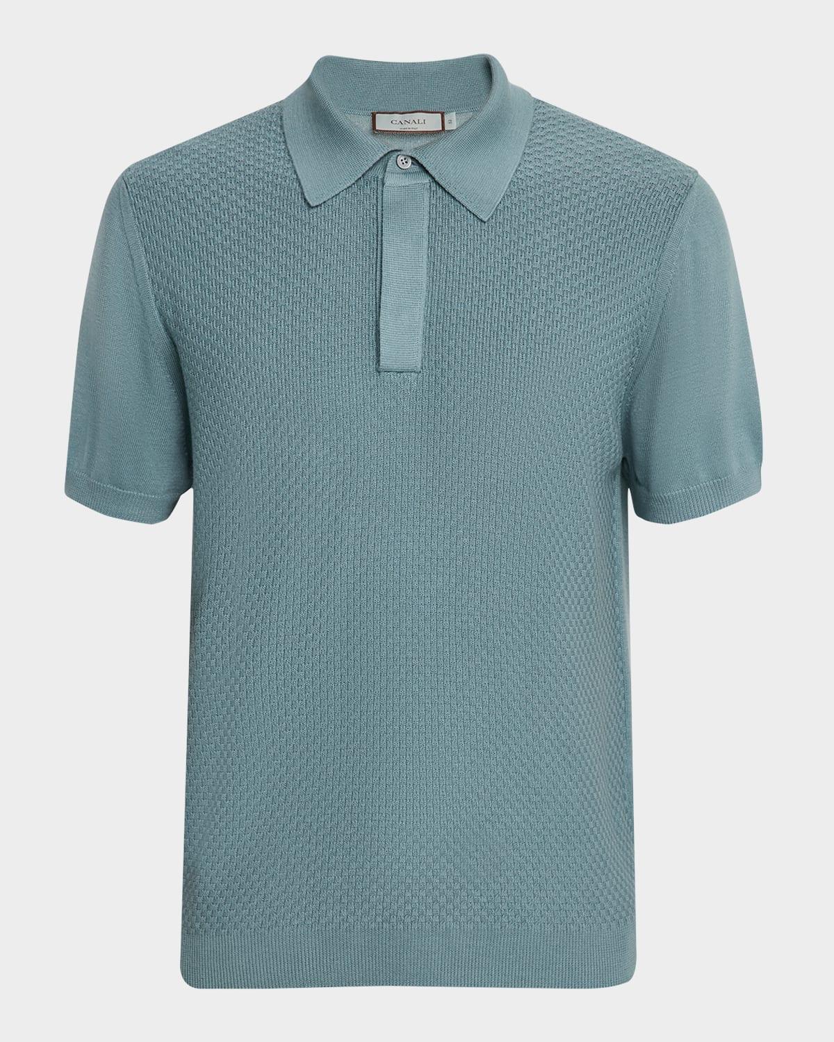 Men's Cotton-Modal Waffle Knit Polo Sweater Product Image