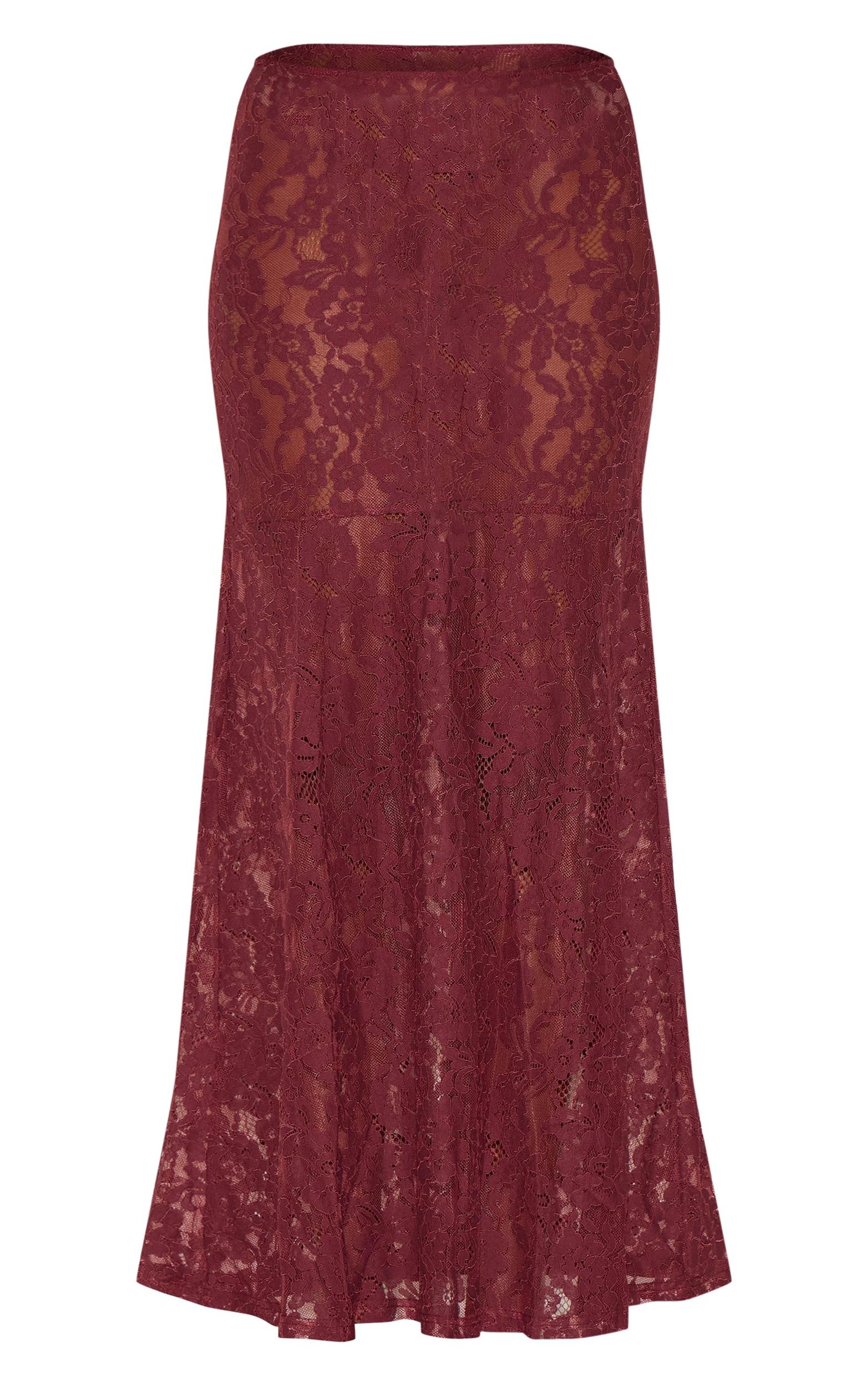 Plum Floral Lace Sheer Maxi Skirt Product Image
