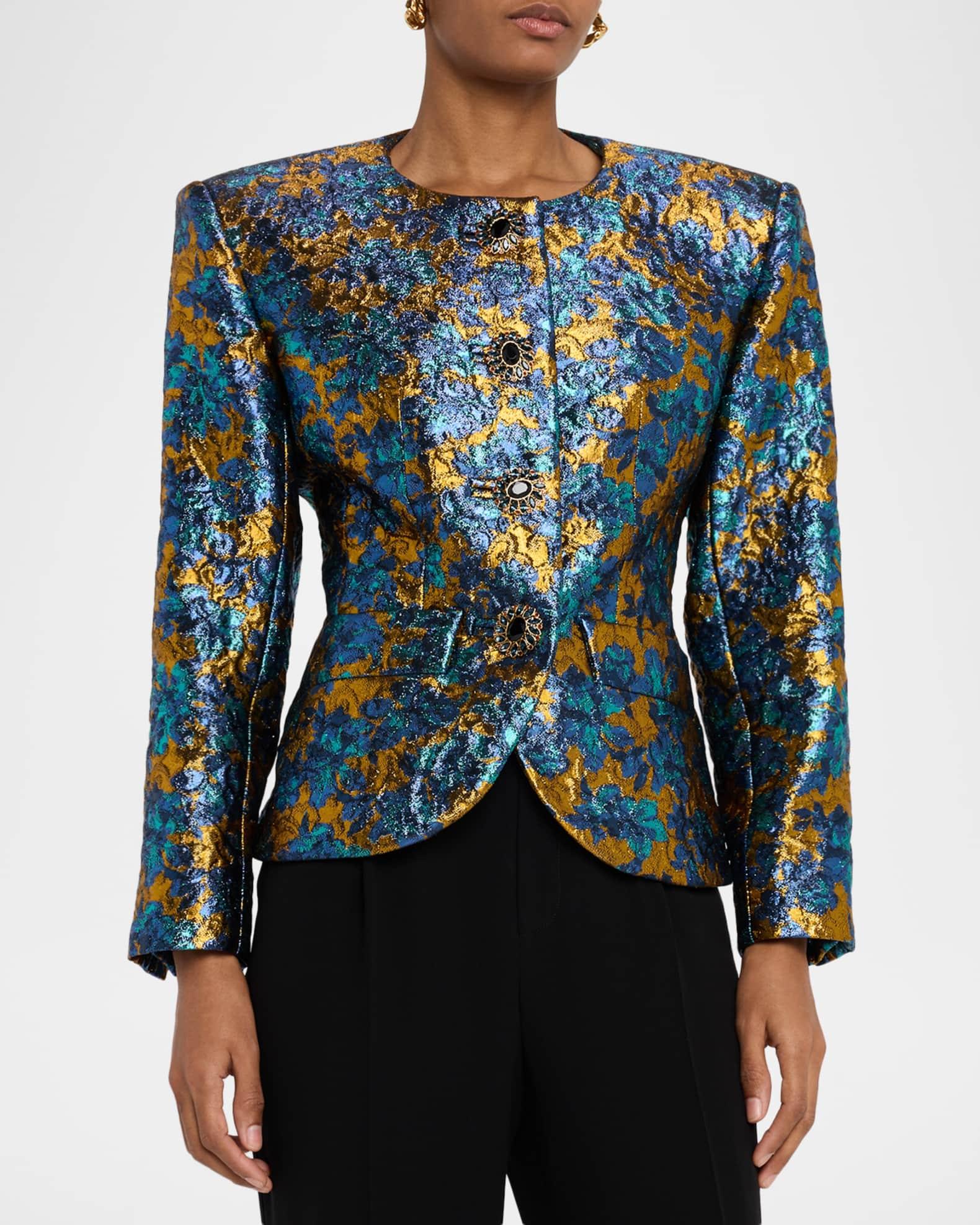 Metallic Floral Brocade Single-Breasted Jacket Product Image