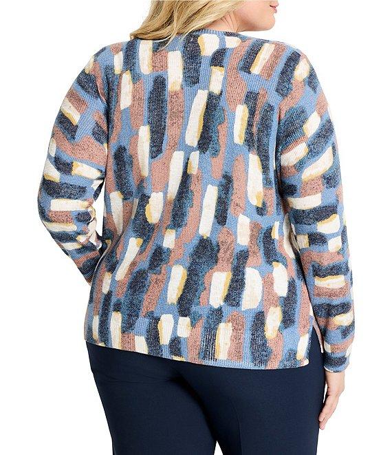 NIC + ZOE Plus Size Brushstroke Waffle Knit V-Neck Long Sleeve Sweater Product Image