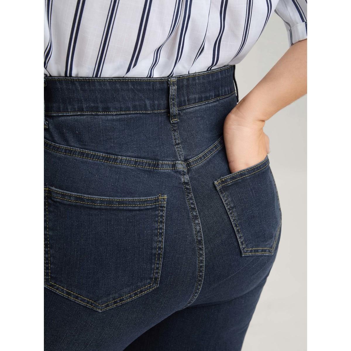 Plus Size Skinny Very Stretchy High Rise Dark Wash Gap Proof Jeans Women DarkBlue Leisure Plain Non High stretch Slanted pocket Jeans BloomChic 12/L Product Image