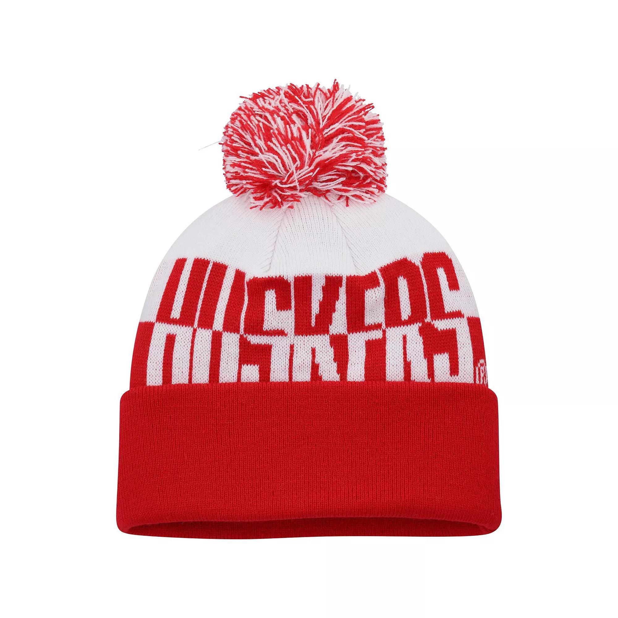 Men's adidas Scarlet/White Nebraska Huskers Colorblock Cuffed Knit Hat with Pom, Red Product Image